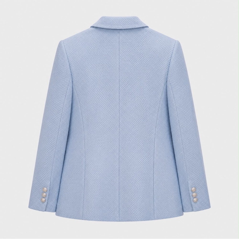 NWOT. Sz 8. ZARA Sky Blue Textured Tweed Double Breasted Blazer Jacket - Picture 9 of 13